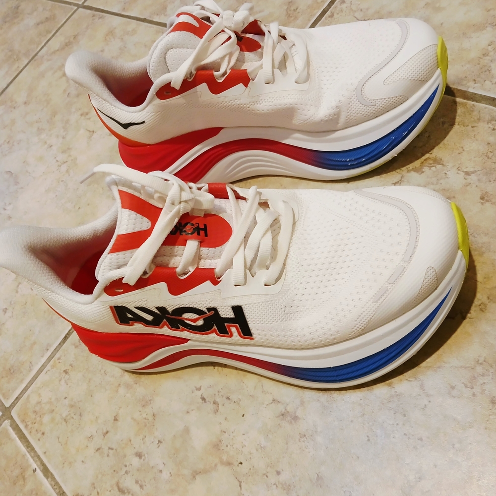 Hoka SKYWARD X running Shoes Size 8 With White, Red And Blue.